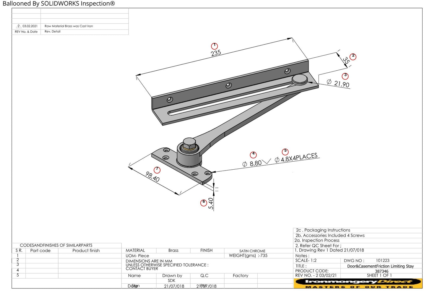 Technical drawing of a door closer with dimensions and specifications on a white background.